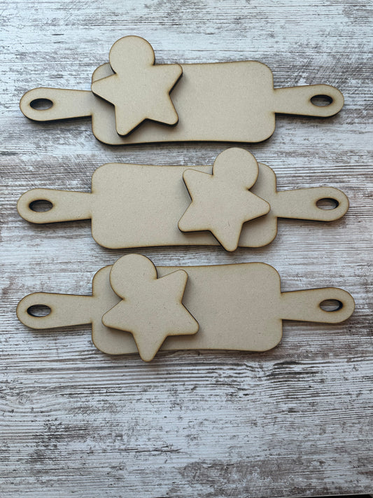 Rolling pin hangers with gingerbread stars set (3)