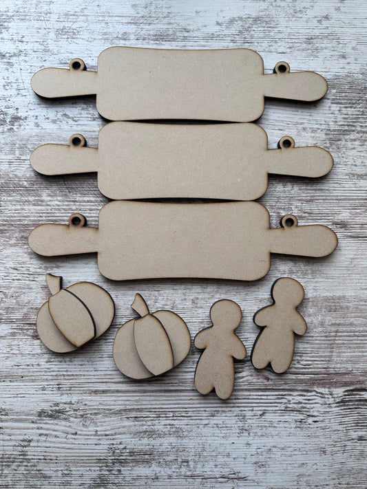 Trio rolling pin set with pumpkins and gingerbreads