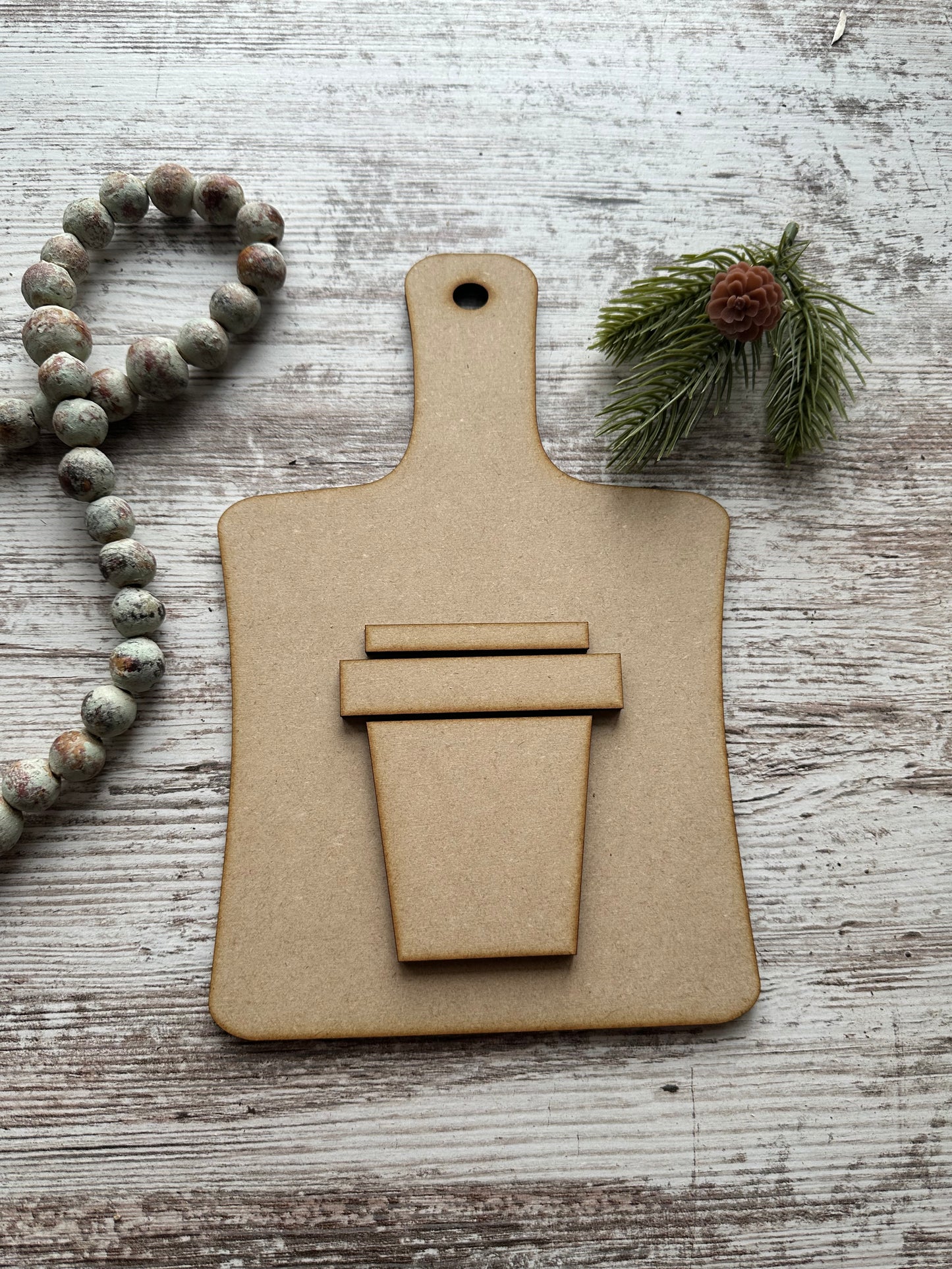 Cutting board with coffee cup