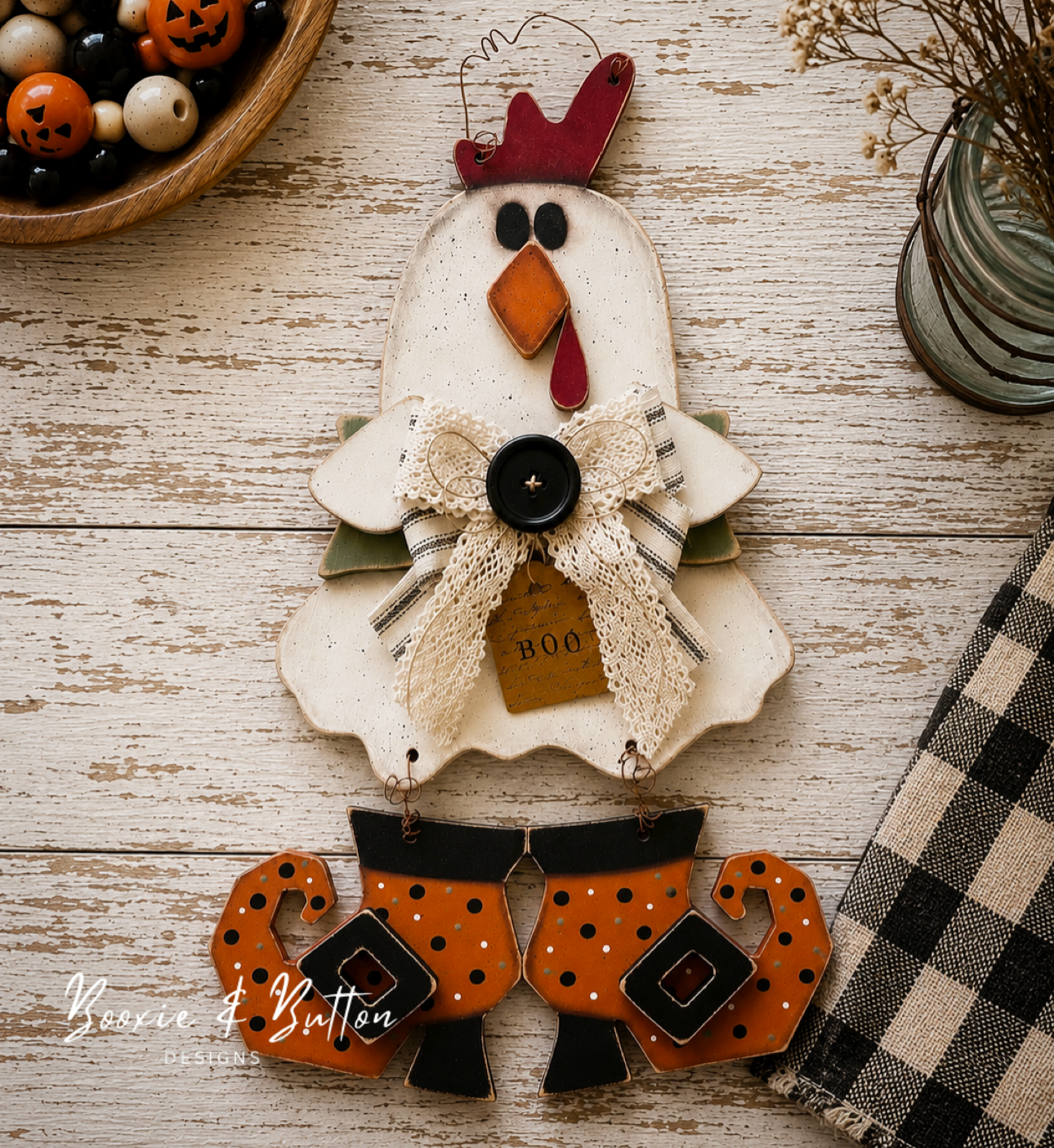 Hanging Chicken Ghost with boots