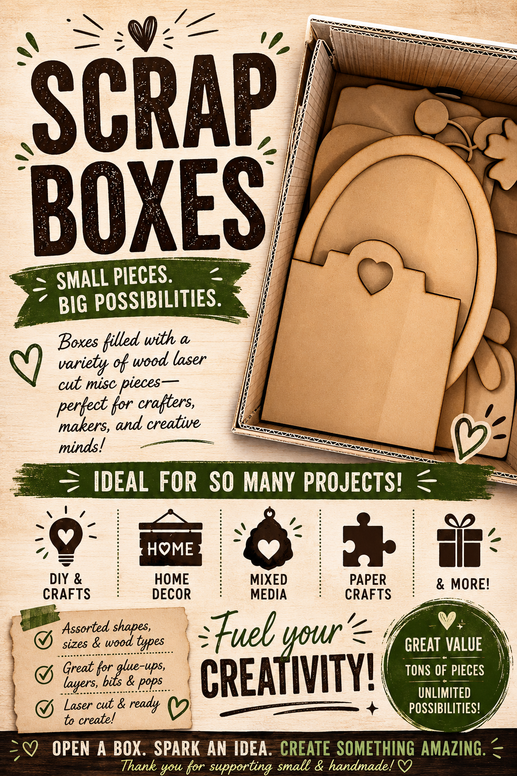 Laser wood scrap boxes
